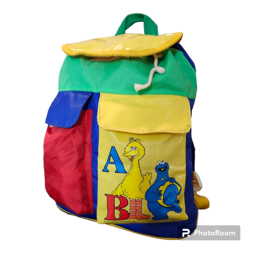 Vintage Sesame Street "Big Bird Cookie Monster Multi Color Draw String Backpack - Picture 2 of 9